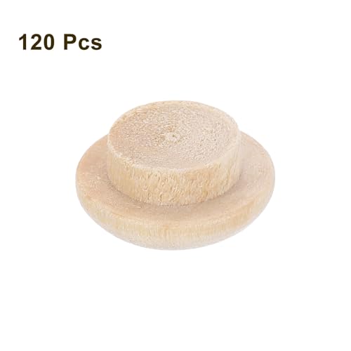 Image of uxcell 120Pcs Wood Button Plugs, 10mm / 0.39 inch Hardwood Screw Hole Plug Mushroom Wooden Caps Buttons Wood Plug for Furniture Woodworking Craft Decor (15mm x 10mm)