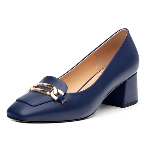 CDXJHYMY Women's Pumps Low Chunky Block Heel Square Toe Slip On Comfortable Dress Shoes for Work Office Casual Navy Blue Matte Size 8.5 by CDXJHYMY - Used condition - US$49.14