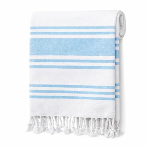 Adore Home Large Hammam Beach Towel Striped Turkish Style Fouta Peshtemal Cotton Rio Stripe Turquoise