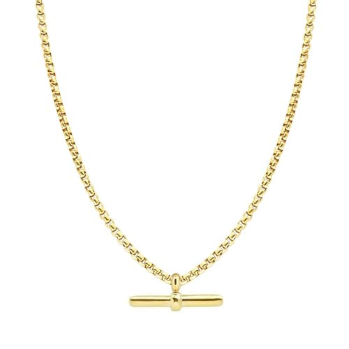 Source 18 inch T-bar Pendant Necklace with 18ct Gold plated Pearl Box Belcher Chain