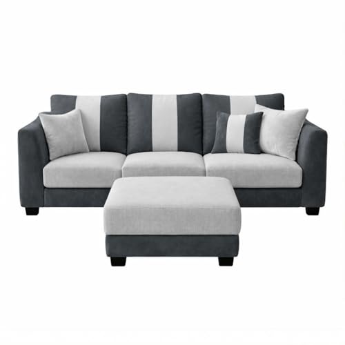 Image of Revo 4 Seater L Shape Sofa Set with Movable Ottoman | Flexible Left or Right Layout | Luxury Velvet Suede Fabric | Modern Living Room Sofa | Dark Grey-Light Grey