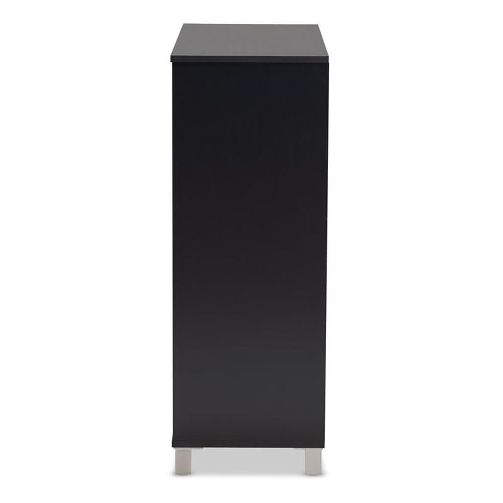 BOWERY HILL Modern and Contemporary Dark Grey Finished 2-Door Wood Shoe Storage Cabinet with Open Shelves