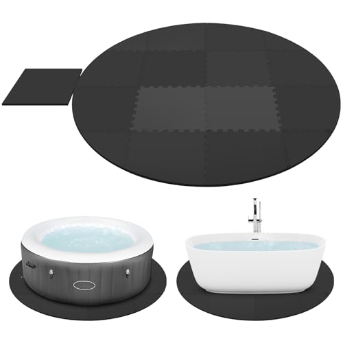 tonchean 1/2" Thickness Hot Tub Mat for Inflatable Tub,77Inch Round Hot Tub Pad Foundation, Upgraded Eva FoamPadding for Outdoor Hot Tubs Non Slip Pool spa PadGame Camping Mat(Black)