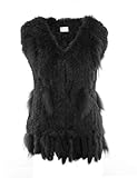 echtfell weste damen sale Kragen: V-Ausschnitt HEIZZI Gestrickt Kaninchen Pelz Weste Mit Waschbär Pelz Trimmen