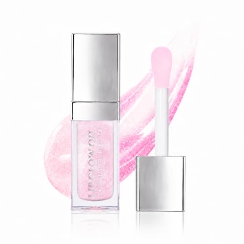 GECOMO Hydrating Lip Glow Oil, Lip Oil Gloss Transparent Toot Tinted Nourishing Long Lasting Repairing Lightening Lip Lines (SAKURA) 0.2 OZ