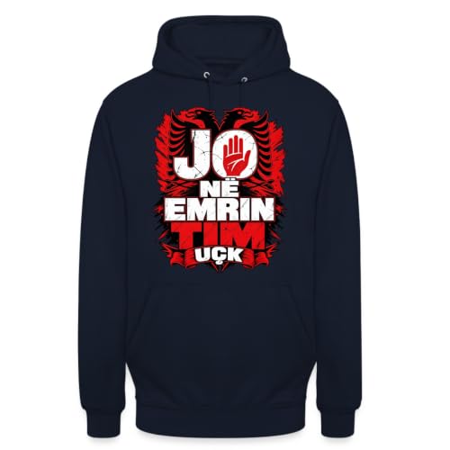 Image of Patriotic UÇK Albanian Statement Slogan Unisex Hoodie, navy blue, XXL