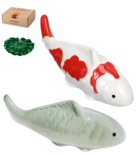 JINYEAH Ceramic Koi Fish Pond Decor 2Pcs Fake Fish Floating Aquarium Decor Floating Koi Fish Decor Fake Swimming Fish for Birdbath Pond Fountain Fake Aquarium Decor Tea Pet