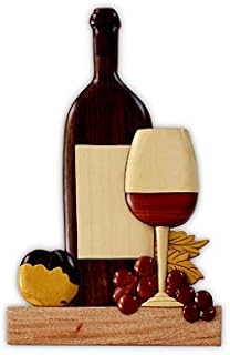 Wine Bottle and Glass Hand-Carved Wall Art with No Paints! No Stains! No Two Will Ever be Identical! (6" x 1/2" x 9") Pet Carvers