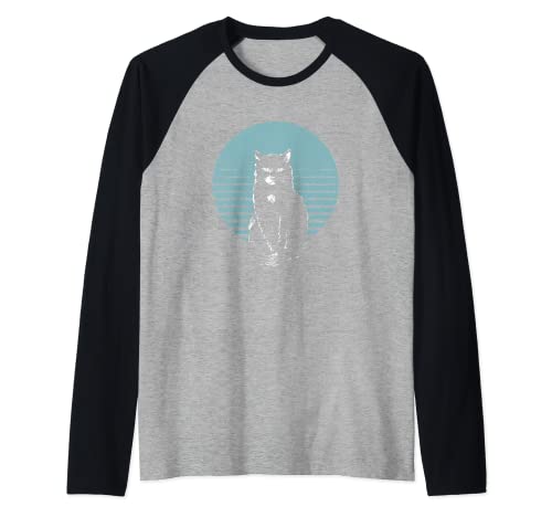 Cute Tuxedo Cat Gift Retro Colors for Animal Lovers Kitten Camiseta Manga Raglan