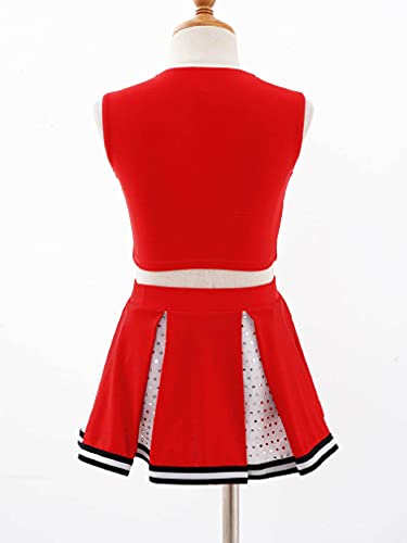 Easyforever Kids Girls Cheer Leader Costume Cheerleading Uniform Outfit Cosplay Top Vest With Pleated Skirt 2Pcs Set Red B02 4 Years #TOP5