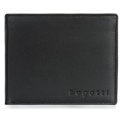 Bugatti Lima Geldbörse Herren Leder - Portemonnaie Herren Querformat Schwarz - Geldbeutel Portmonee Wallet Brieftasche Männer Portmonaise Cover
