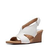 Clarks Collection Women's Kyarra Aster Wedge Sandal, White Leather, 9 Medium US