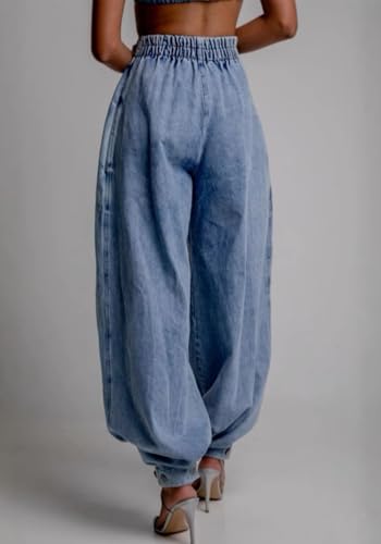 Womens Baggy Harem Jeans Zipper High Waisted Loose Trousers Wide Leg Vintage Balloon Casual Denim Pants4