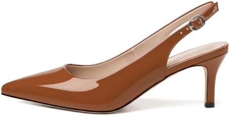 NUMALEO Brown Patent Slingback Heels for Women Pointed Close Toe Kitten Heels Patent Pumps Dress Party Comfy Heeled Sandals Stiletto 2.5 Inch Dress Shoes Size 11 - 3