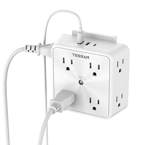Surge Protector 8 Outlet Extender, TESSAN Multi Outlet Splitter with 3 USB Wall Charger (1 USB C), 3-Sided Multiple Plug Power Strip 1700J, Charging Station for Home Office Dorm Room Essenti
