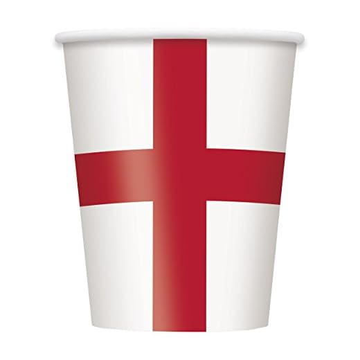 Unique Party 13340 – 2,7 dl St George's Cross England pappersmuggar, paket med 8