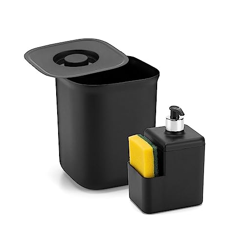 KIT Lixeira 4,00 Lts/Dispenser p/Detergente e Bucha Preto