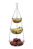 SunnyPoint 3 Tier Hanging Fruit Basket, Black Coating