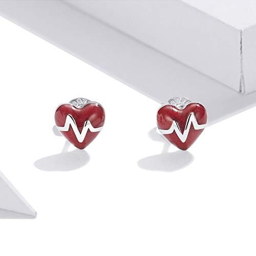Orecchini a Bottone con Battito Cardiaco a Cuore smaltato Rosso per Donna 6 mm Gioielli ipoallergenici per