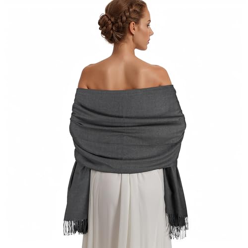 Pashmina Shawl Wraps for Women Large Winter Scarf Soft Shawls and Wraps for Evening Dresses Shawl for Wedding Dark Grey