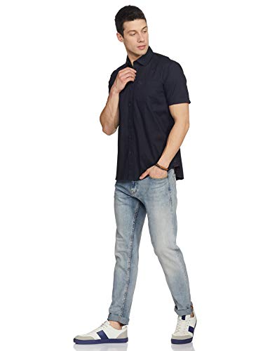Image of blackberrys Men's Solid Slim Shirt (ES-DOHX73# Navy Dark 39)