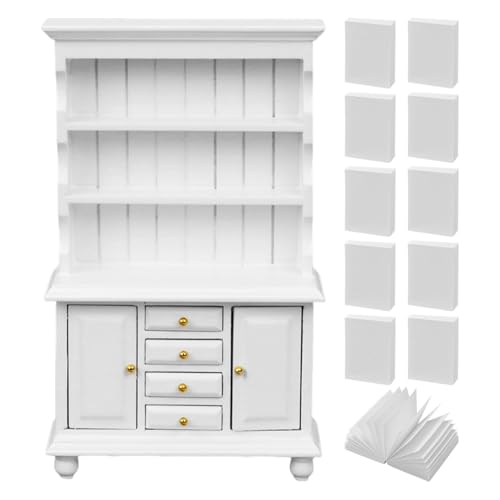 CHROMACRAFT 1 Mini Librería Casa De Muñecas, 10 Mini Libros, Librería De Bolsillo 1:12, Muebles De Madera En Miniatura, Accesorios para Casa De Muñecas, Adornos Modelo Mini Muebles