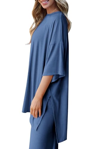 PRETTYGARDEN Two Piece Sets For Women Summer Fashion Lounge Matching Set 2025 Travel Vacation Airport Outfits Clothing (Blue,Medium)