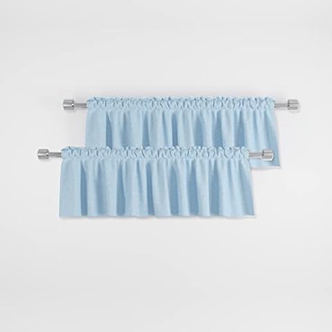 UPOPO Sky Blue Valances 2 Pieces Curtains 18 inches Long Kitchen Short Small Mini Little Caravan Linen Textured Bathroom Privacy Living Room Bedroom Window Curtain Toppers Valence Pair Rod Pocket Cover