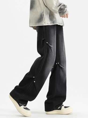 Men's Jeans American Black Spring Summer Loose Straight Long Pants3