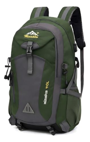 Mochila 40L Impermeável para Trilha Caminhada Viagem Camping Nylon Resistente (Verde Escuro)
