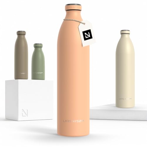 Image of LARS NYSOM Stainless Steel Insulated XL Water Bottle 12oz 17oz 25oz 34oz 51oz | Insulated Thermo Flask for Hot and Cold Beverages | Leakproof Drinking Bottle (Creamy Peach, XL 1500ml)