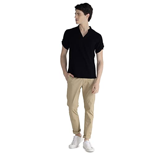 Image of Identiti MenSlim Fit Half Sleeve Solid Smart V Placket Casual Shirts