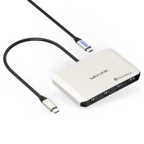 4 Monitor Docking Station, WAVLINK Quad Monitors Adapter for M1/M2/M3/M4 macOS Systems, 140W PD in, 4 HDMI, Quad 4K Output, SMI Driver & Host USB3.2 Gen 2 Required