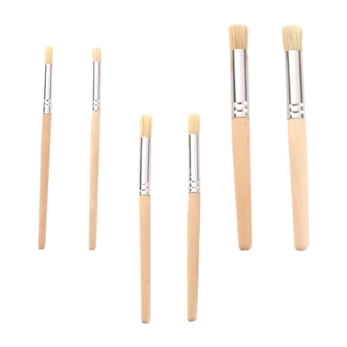 SHERCHPRY Pinceles de Cerda Natural para Pintura al Óleo y Acuarela, 6 Piezas Mango de Madera, Pinceles de Dibujo y Grafiti para Artistas, Kit de Pintura Artesanal