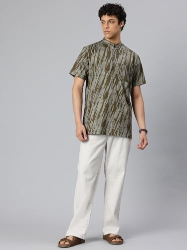 Image of Majestic Man Men Slim Fit Ethnic Motifs Cotton Printed Half Sleeve Short Kurta