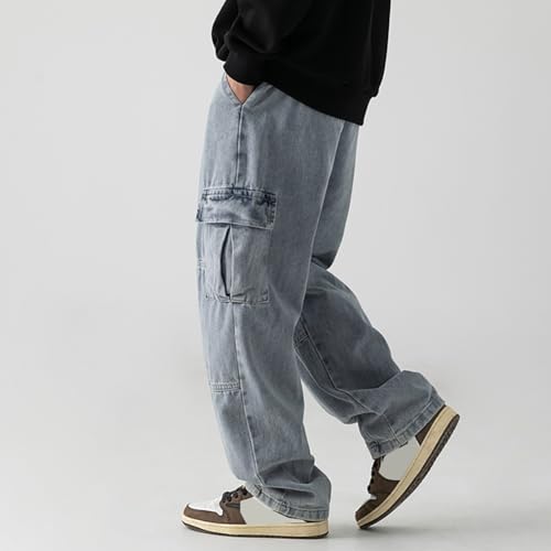 Men's Drawstring Elastic Waist Flap Pockets Streetwear Baggy Cargo Jeans4