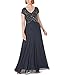 J Kara Women's Cap V-Neck Beaded Dress, Gray, 4