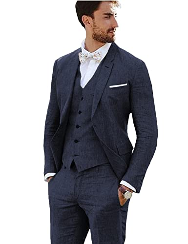 Furuyal Leinenanzug, 3-teilig, Vintage-Retro-Stil, Hochzeit, Abschlussball,...