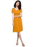 Lock and Love LL WDR2304 Women's Comfy Casual Short Sleeve Flowy Dresses Loose Plain Dress with Pockets L Mustard