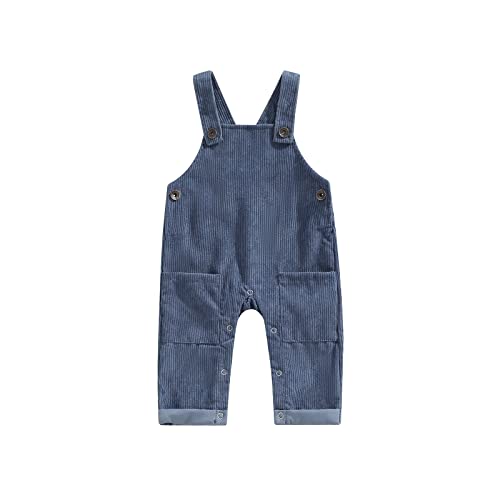 Baby Toddler Girls Boys Corduroy Plain Pocket Suspender Pants Bib Overalls Jumpsuit (Blue , 3-4 Years )