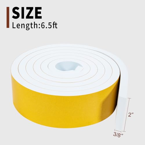 Image of Yotache White Foam Weather Stripping Adhesive 2 inch x3 /8 inch, 6.5 Ft