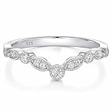 SHELOVES Moissanite Curved Wedding Bands for Women D Color VVS1 925 Sterling Silver Eternity Rings Stackable Sz Q