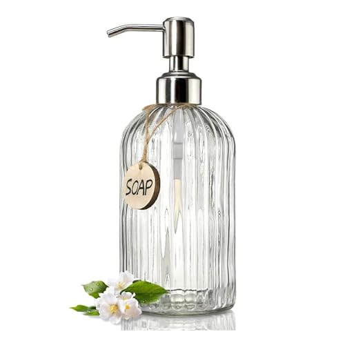 Luximal Glass Soap Dispenser, Kitchen Soap Dispensers with Rust Proof Plastic Pump, Bathroom Soap Dispenser for Hand Soap, Soap, Lotion (19 x 7 Cm, 400 ML) (400ML-NEW-2)
