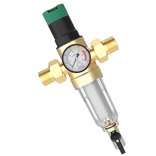 1 Pollici Regolabile Riduttore di Pressione Acqua, DN 32 Ottone Addensato Riduttore Pressione Acqua, Regolatore di Pressione Acqua Con Filtro e Manometro Adatto per Residenze, Edifici e Fabbriche