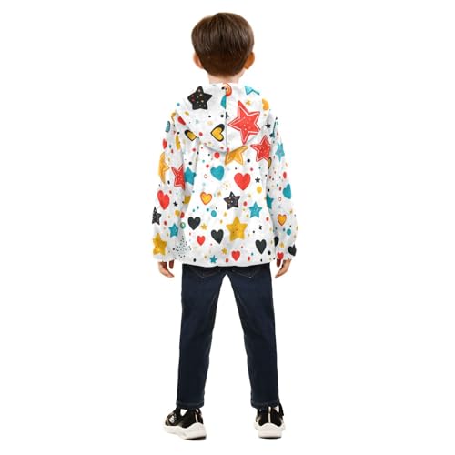 Colorful Stars Circles and Hearts Girls Fleece Jacket Girls Fall Jacket Girls Zip Up Hoodie Girls Sherpa Jacket 2-10T4