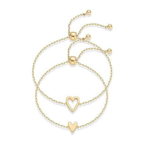 Gold Plated Heart Chain Bracelet,Matching Heart Link Bracelets for Mom/Daughter,Adjustable Love Friendship Bracelet,Mother Daughter Bracelets (set1)