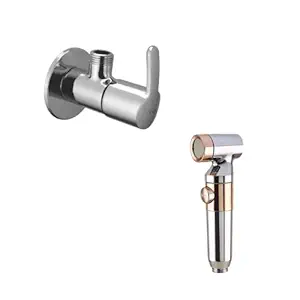 ZAP Ultra ZX1034 Health Faucet Handheld Toilet Jet Spray with 1.5 m Stainless Steel Tube, Wall Hook-Chrome & Angle Valve Finish Bidet with Hose and Holder/Clutch Set