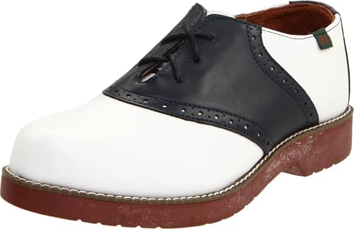 SCHOOL ISSUE womens Saddle Oxford, White/Navy, 8.5 US