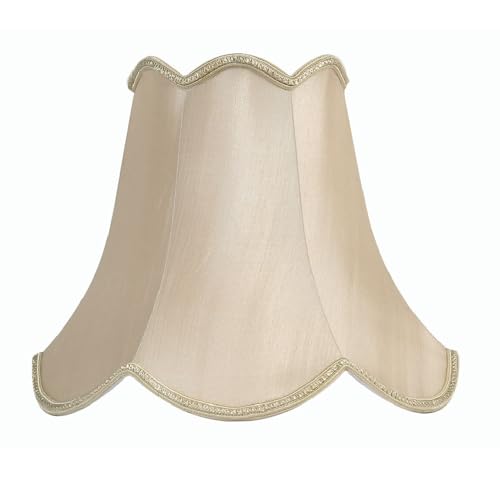Sand 10" Faux Silk Traditional Round Scalloped Fabric Lampshade with Reversible Gimble & Shade Reducing Ring to Fit All Types of Lampholders for Floor Lamps, Table Lamps and Ceiling Pendants