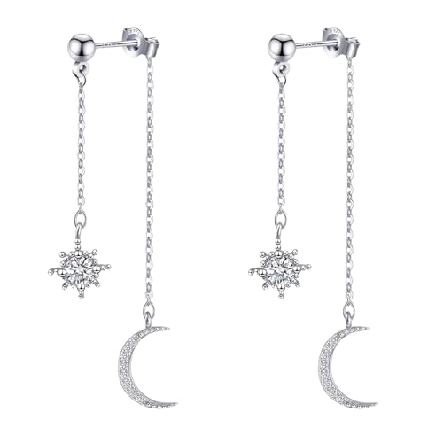 Goiern Boucles d'oreilles pendantes étoile et lune sterling 925 - Ensemble mignon de goutte d'espoir pour femmes